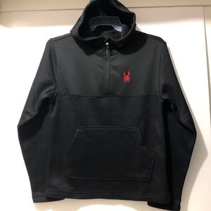 Spyder Men's Small Embroidery 1/4 Zip Pullover Hoodie Black Casual Winter Fall